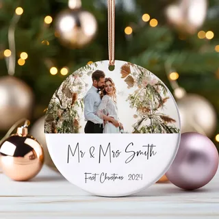 Personalisierte Weihnachtskugeln mit Foto, 2024 Personalisierte Weihnachtskugeln mit Paarfotos, Weihnachtsbaum Dekoration, Personalisierte Keramik für Paare