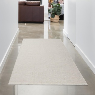 CARPETIA Teppich Wollteppich Läufer Flur handgemacht strapazierfähig Modern Korridor Uni Creme, 70 x 140 cm
