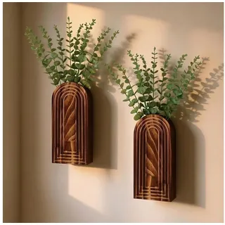 LuxusKollektion Dekovase 2er Holz Wandvase mit Eukalyptus Deko Retro (2 St) braun