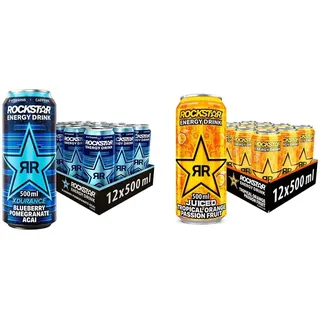 Rockstar Energy Drink XDurance Blueberry - Koffeinhaltiges Erfrischungsgetränk für den Energie Kick, EINWEG & Energy Drink Juiced mit Mango, Orange & Passionsfrucht