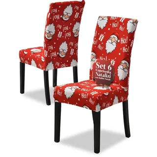 Avilia Stuhlhussen für Weihnachten, elastisch, 6er Set mit Weihnachtsmann-Motiv, für Rückenlehne und Sitz, einfach zu montieren, waschbar und wiederverwendbar für Weihnachtsdekoration zu Hause