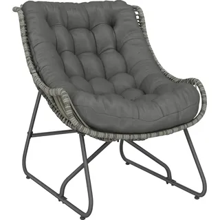 Outsunny Rattansessel mit dicke Kissen Bänder Stahlrahmen, gepolsterter Outdoor Sessel aus Polyrattan, Korbsessel bis 120kg, Gartensessel Gartenstühle für Garten Balkon Veranda Terrasse Dunkelgrau   Aosom