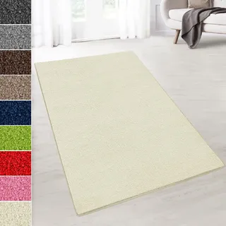 KARAT Kurzflor Teppich - Teppich Läufer für Wohnzimmer, Schlafzimmer, Kinderzimmer, Küche, Flur, Deko - Flauschiger Velours-Flor (Dynasty, Creme, 200x400 cm)