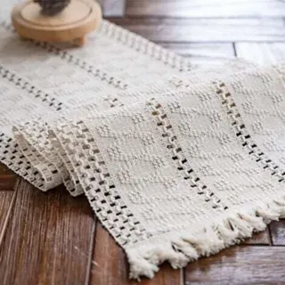 (30 X 180 Cm) Beigefarbener Boho-makramee-tischläufer Mit Quasten, Handgewebter Tischläufer Aus Baumwolle, Rustikaler Tischläufer Im Landhausstil