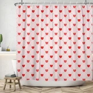 Rosa Herz Duschvorhang 120x200,Herz Geometrie Ästhetik,Badezimmervorhang,Badewannenabtrennung,Wasserdicht,mit Haken,Waschbar,Schnelltrocknend,für Modernes zuhause,Badewannendekor,B120xH200cm (1er P