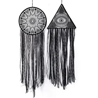 DUGYIRS 2 Stück Traumfänger Handgemachte Häkeln Evil Eye Design mit Spitze Dreieck Runde Traumfänger Gothic Wandkunst Dekorationen Hängen für Zuhause Ornament Weihnachtsfest Geschenk