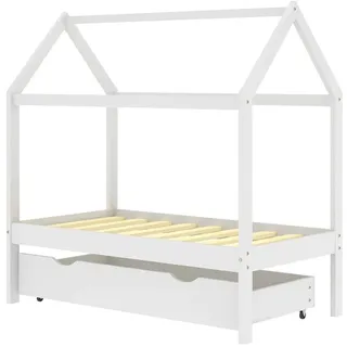 vidaXL Kinderbett mit Schublade 70 x 140 cm Kiefer massiv weiß
