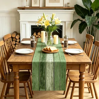 LOZULO Grün Tischläufer Vintage Läufer Tisch Landhausstil Leinen Deko Abwaschbar Table Runner Party Gestreift Tischdeko Outdoor Wetterfest 140x40 für Couchtisch