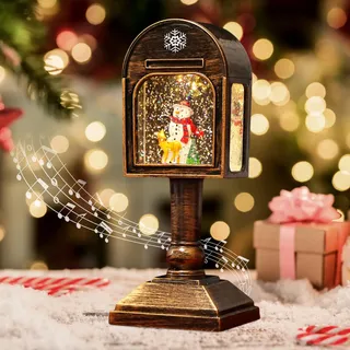 Weihnachtsdeko Laterne, Weihnachts Schneekugel Laterne mit Musik, Weihnachtslaterne, LED Weihnachts Schneekugel Laterne mit Musik und Licht, Weihnachtsfeierdeko Vintage Innen Beleuchtet (Braun)