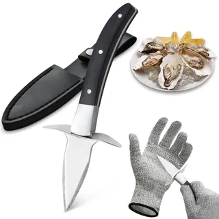Austernmesser Mit Schnittfestem Handschuh Und Scheide – Hochwertige Edelstahlklinge, Geeignet Für Alle Schalentiere