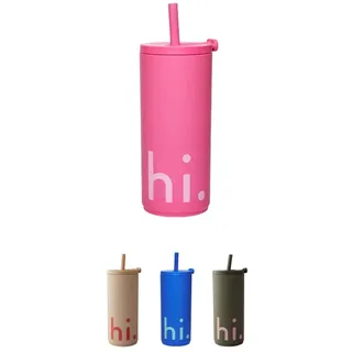 Design Letters Kaffeebecher 500 Ml | Trinkbecher mit Deckel und Strohhalm | Geschenk für Valentinstag ihn, Geschenk für Valentinstag sie | Kaffeebecher to go BPA/BPS frei, Wiederverwendbar | Rosa
