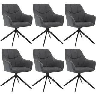 WOLTU Esszimmerstühle drehbar 6er Set, für Esszimmer Wohnzimmer Küche, Küchenstühle gepolstert mit Armlehnen, Metallbeinen, aus Chenille & Cord, Dunkelgrau