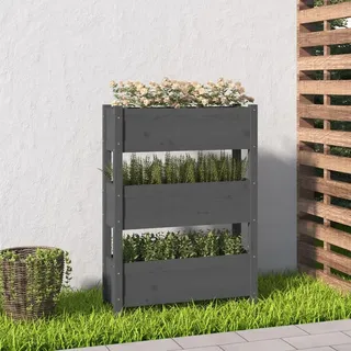 HETFTJN Hochbeet Balkon Grau 77x25x104,5 cm Massivholz Kiefer, 3-Etagen Pflanzkübel mit Rankgitter-Optik, platzsparendes vertikal Beet für Garten Terrasse Wohnzimmer, Modernes Design