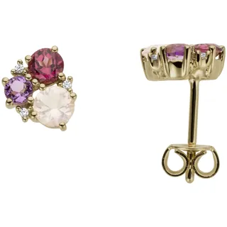 Paar Ohrstecker FIRETTI "Schmuck Geschenk Gold 333 Ohrschmuck Ohrschmuck Farbstein", rosa (gelbgoldfarben, lila, rosa, pink, lila, rosa, pink), Ohrringe, Damen, 0,02, 0,02 P2 = erkennbare Einschlüsse, Diamanten Gelbgold 333, Diamanten, Gelbgold 333, mit Amethyst, Pink Rhodolit, Rosenquarz - mit Brillant