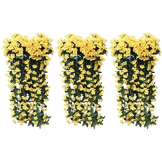 Ailovone Hängepflanze künstlich Künstlich Hängende Blumen kunstblumen veilchen hgende Blumen Künstliche Blumen an der Wand Künstlicher Hängender Glyzinien Heimdekoration (Gelb)