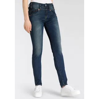 Slim-fit-Jeans HERRLICHER "PEARL SLIM ORGANIC" Gr. 26, Länge 32, blau (clean) Damen Jeans Röhrenjeans extra komfortabel