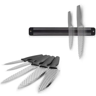 Messer-Set MEDIASHOP "Harry Blackstone" Kochmesser-Sets grau (schwarz, edelstahlfarben) Küchenmesser-Sets inkl. Magnetleiste