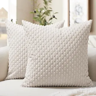 Softalker Kissenhülle 45x45 Beige Weiß 2er Set Cord Weihnachten Kissenbezüge mit Muster Boho Style Kissen Sofakissen Dekokissen Couchkissen Zierkissen Deko Sofa Wohnzimmer Schlafzimmer Stuhl Winter