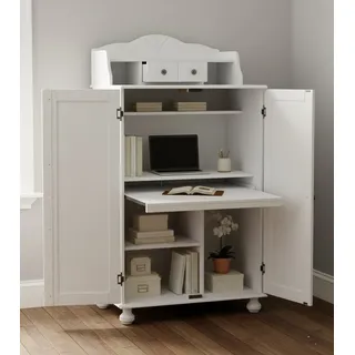 Clever-Moebel Computerschrank Computerschrank Massivholz Kiefer, Sekretär & Büroschrank, PC Schrank Breite: 83cm, Tiefe: 57cm, Höhe: 123,5-154cm weiß