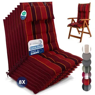 Beautissu 8er Set Premium Hochlehner Auflage mit Kopfpolster Stoff