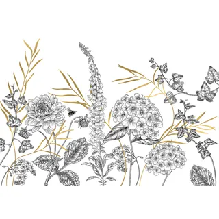 KOMAR Vliestapete "Bumble Bee" Tapeten 400x280 cm (Breite x Höhe) Gr. B/L: 400 m x 280 m, Rollen: 1 St., schwarz-weiß (gold, schwarz, weiß) Blumentapeten