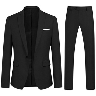 Allthemen Anzug (2 tlg, Sakko & Hose) Herren Business Anzug Slim Fit schwarz 3XL