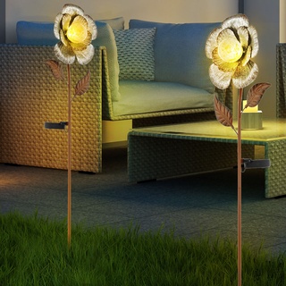 2x LED Solar Steck Lampen Blüten Garten Deko Erdspieß Hof Leuchten silber rost