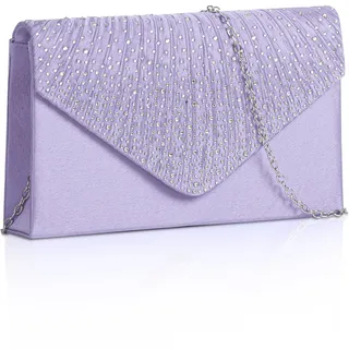 NiCoLa Damen Satin Clutch Tasche Schwarz Flieder 21 cm x 5 cm x 13 cm Abnehmbarer Kettenriemen Hochzeit Party Abend Clutch Taschen für Frauen - 21 cm x 5 cm x 13 cm