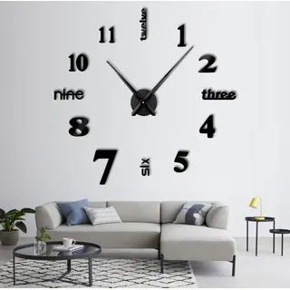 R&M ORIENT® 3D Wanduhr große Moderne Mute DIY – Luxus Dekoration Geschenk – Wandtattoo – Uhren für Büro Wohnzimmer Schlafzimmer Dekoartikel Home Office Quarzuhr (D-Schwarz)
