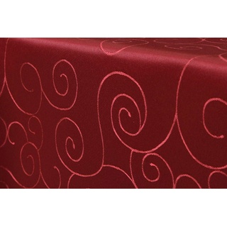 First-Tex Ornament Damast Tischdecke 130x220 cm oval rot, Pflegeleicht, Hochwertig, Bügelarm, Schnelltrocknend, Farbecht