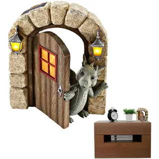 Niktule Drache-Garten-Verzierung, Drachen Gartendeko, Der Vor Dem Fenstergarten Meditiert, Bastelt Ornamente, Sachkundige Niedliche Baby-Drachen-Faux-Stein-Harz-Finish-Figur Fantasy-Skulptur