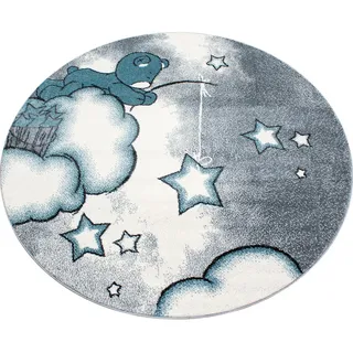 KADIMA DESIGN Kinderteppich Waschbar Bär TASNA Strapazierfähig OEKO-TEX Kinderzimmer in Blau, Textil, Märchen/ Fantasie, Rund, cm, Ø