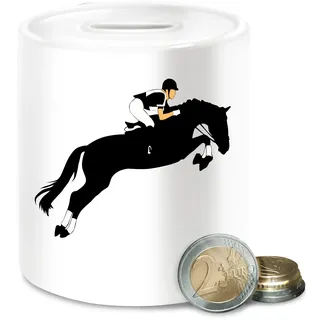 Spardose - Pferde - Springreiten Pferd I Springreiter Geschenk Pferd I Pferdeliebhaber - Unisize - Weiß - spardose￼ mit REIT sprüche springt mädchen Reiter Namen pferdebesitzer Horse