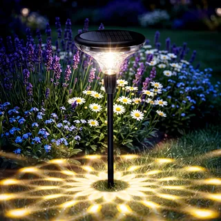 Solarlampen für Außen Garten, Solarleuchten mit 2 Projektionsmodi (Konstant/Atmen), Warmweiß, 10-12h Leuchtdauer, Lichtsteuerung, Schalter, IP65 Wasserdicht Gartendeko für Rasen Wege Terrasse