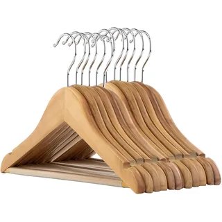 Hangerworld 12 Hochwertige Kinderkleiderbügel aus Holz mit rutschfester Hosenleiste und um 360° drehbarem Chromhaken, Breite ca. 30 cm, Naturfarben, für Baby-, Kleinkinder- und Kinderbekleidung