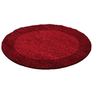 Hochflor-Teppich Runder Shaggy Teppich LIFE RED 200 X 200cm, SchönesWohnen24 rot
