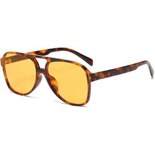 OSAGAMA Vintage Retro Sonnenbrille Gelb Getönte Brille für Damen Herren (Leopard Gelb) - L