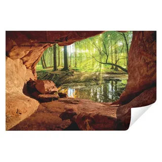 WallArena - Vlies Fototapete Wald Bach Sonne Höhle Natur Landschaft 416x254 cm - Fototapeten - Tapeten - für Wohnzimmer Schlafzimmer - Vliestapete Wandtapete Tapete 3D Effekt- inkl. Kleister