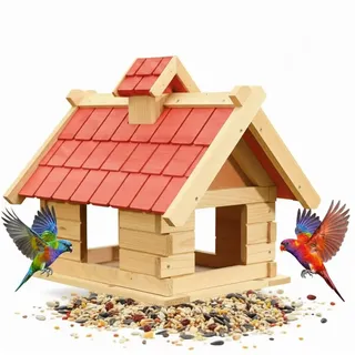 Mucola Vogelhaus Vogelhaus Vögelhäuschen Holz Vogelfutterhaus XXL Vogelvilla, Dachschindeln und Haus sind lasiert beige|bunt|rot