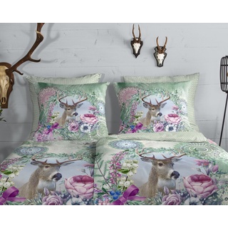 Bettwäsche »hip Flanell Bettwäsche 155x220 Romini Hirsch Blüte«, hip, Flanell, 2 teilig grün