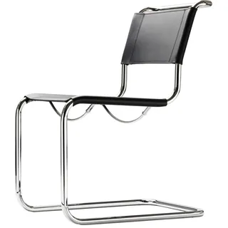 THONET S 33 Freischwinger Chrom Kernleder schwarz
