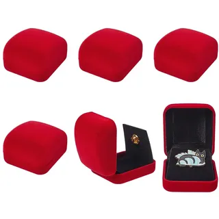 nbeads 6 Stk. Samt Anstecknadel Display Box, 5.3x5.85x3.55cm Anstecknadel Aufbewahrungsboxen Broschen-Sammlung Display-Halter für Schmuck Organizer, Rot