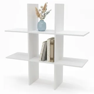 Spetebo Holz Wandregal 55 x 55 cm schwebend mit 6 Fächern - weiß - Schweberegal im Würfel Design mit Melamin Furnier - Hängeregal Bücherregal Dekoregal Pflanzenregal Regal für Wandmontage