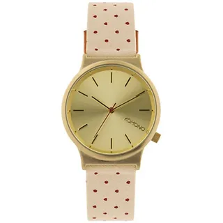 KOMONO KOM-W1837 Uni-Armbanduhr, Edelstahl-Gehäuse, Leder-Armband - Weiß/Gold/Dunkelrot