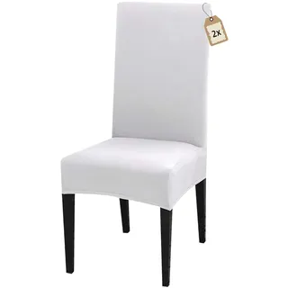 FIGOOO Stuhlhussen 2er Set Stretch Stuhlhussen für Esszimmerstühle Elastisch Moderne Universal Stuhlbezug für Restaurant Hotel Bankett Party Deko(Weiß,2er Set)