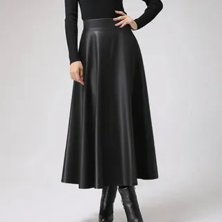 JJDSL Pu-Lederröcke - Mode Große Größe High Waist Pu Leder Flauschiger Rock, Frauen Herbst Winter Vintage Tasche Slim Casual Lange Bleistift Röcke, Geeignete Alltagskleidung, Schwarz, S