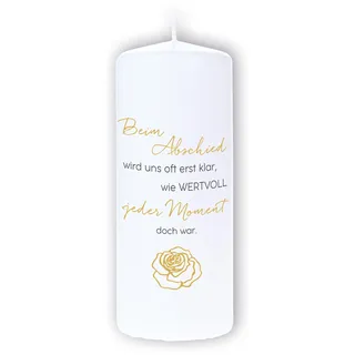 DOLORINO Trauerkerze mit Spruch "Beim Abschied wird uns oft erst klar wie wertvoll jeder Moment doch war" | liebevolles Symbol des Trostes | made in Germany | 120 Std. Brenndauer | 8x20cm