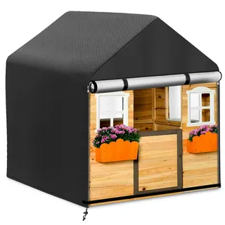 Abdeckung Outdoor Spielhaus Wasserdicht,(134×131×135cm)Schutzhülle Spielhaus Kinder Outdoor Winddicht,Abdeckhaube Spielhaus Kinder mit Kordelzug und Reißverschluss Schnallen,420D (Schwarz)