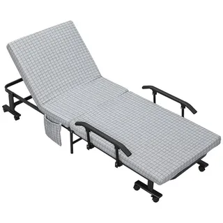 REDOM Gästebett Klappbett Hellgrau/Schwarz, Stahlrahmen, 190x76x33 cm, mit Rollen (Packung, 1-St., Gästebett mit 5-stufig verstellbarer Rückenlehne) Platzsparendes Reisebett für Gästezimmer & Camping grau|schwarz