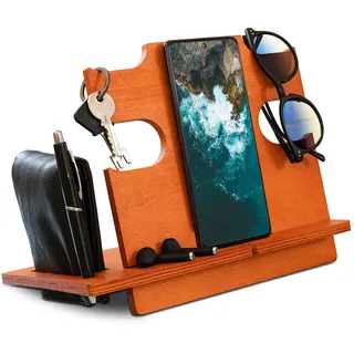 LAC EVERYTHING EVERYWHERE Docking Station Holz - Nachttisch Organizer Männer Geschenk - Geschenk Papa Geburtstag, Gifts for Men | Kirschfarbe